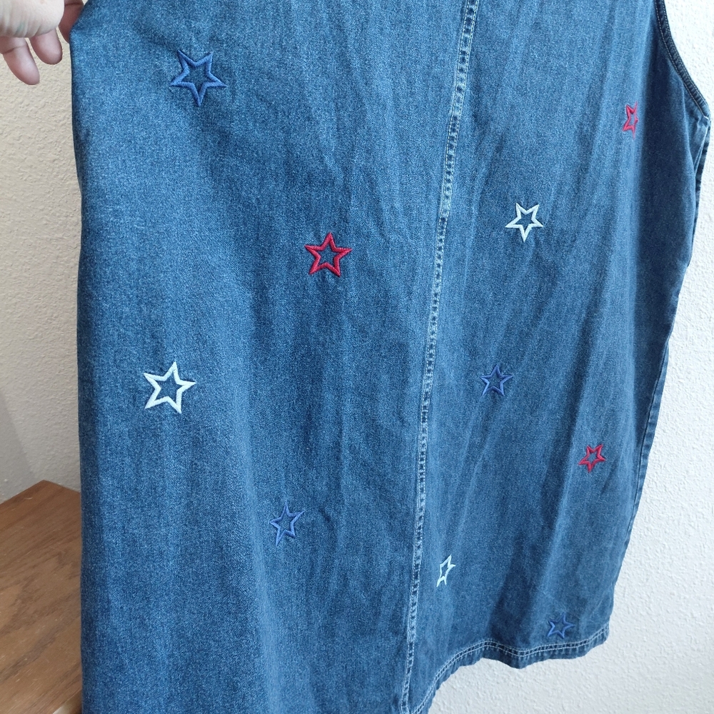 JL NY Women Midi Dress 2X Blue Star Embroidered Pocket Front 100% Cotton Denim. - Picture 7 of 9